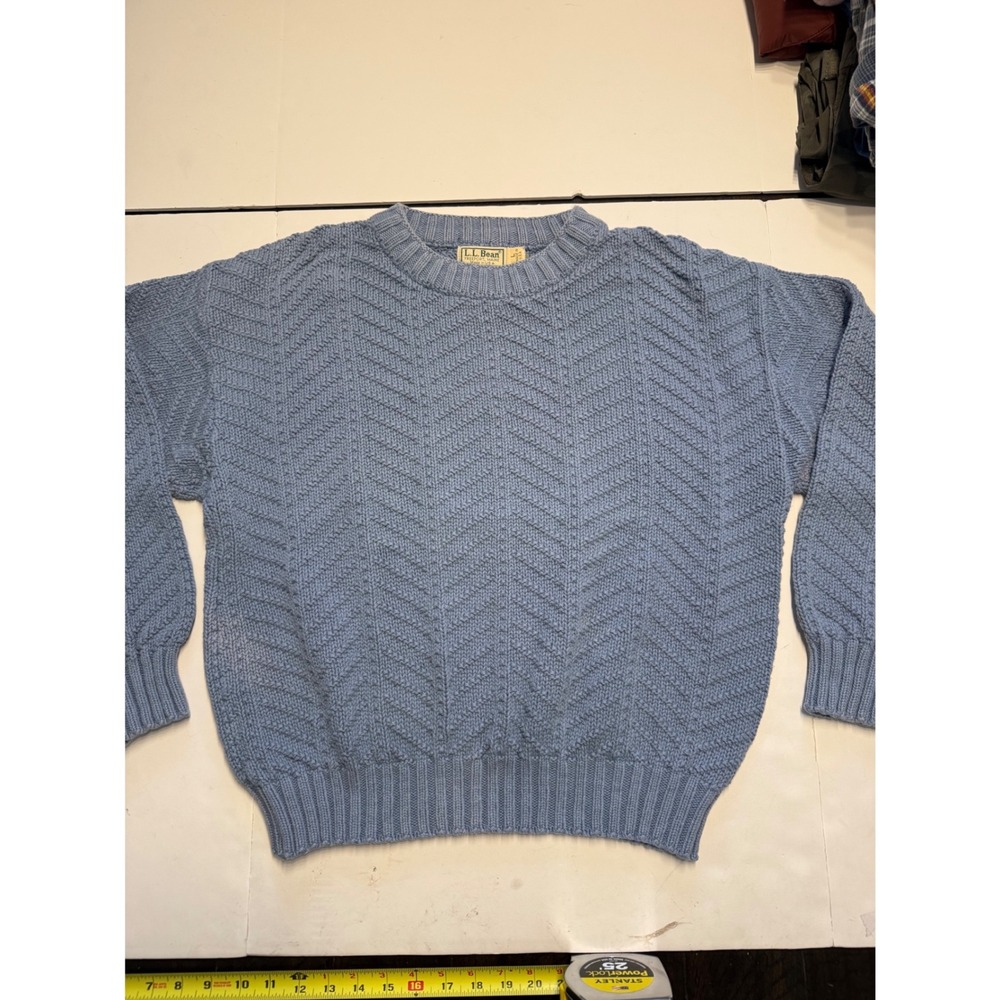 Vintage LL Bean Chevron Knit Crewneck Sweater Blue Made in USA Large